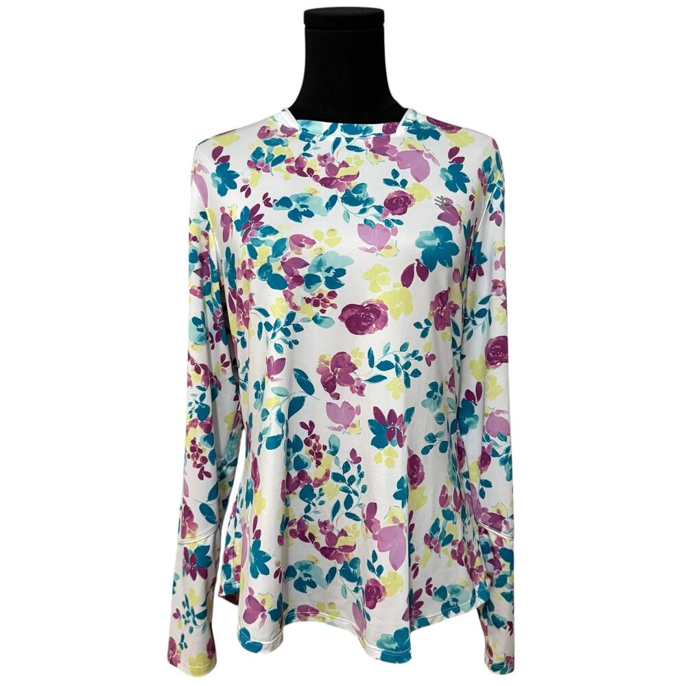 Coolibar Match Point Long Sleeve Tennis Tee T-Shirt Sun Protection Floral Medium